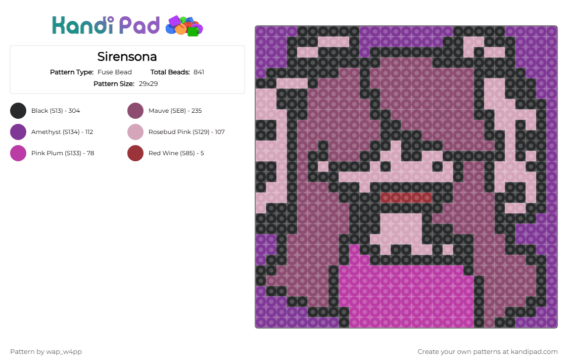 Sirensona - Fuse Bead Pattern by wap_w4pp on Kandi Pad - pink,sirenz fuse