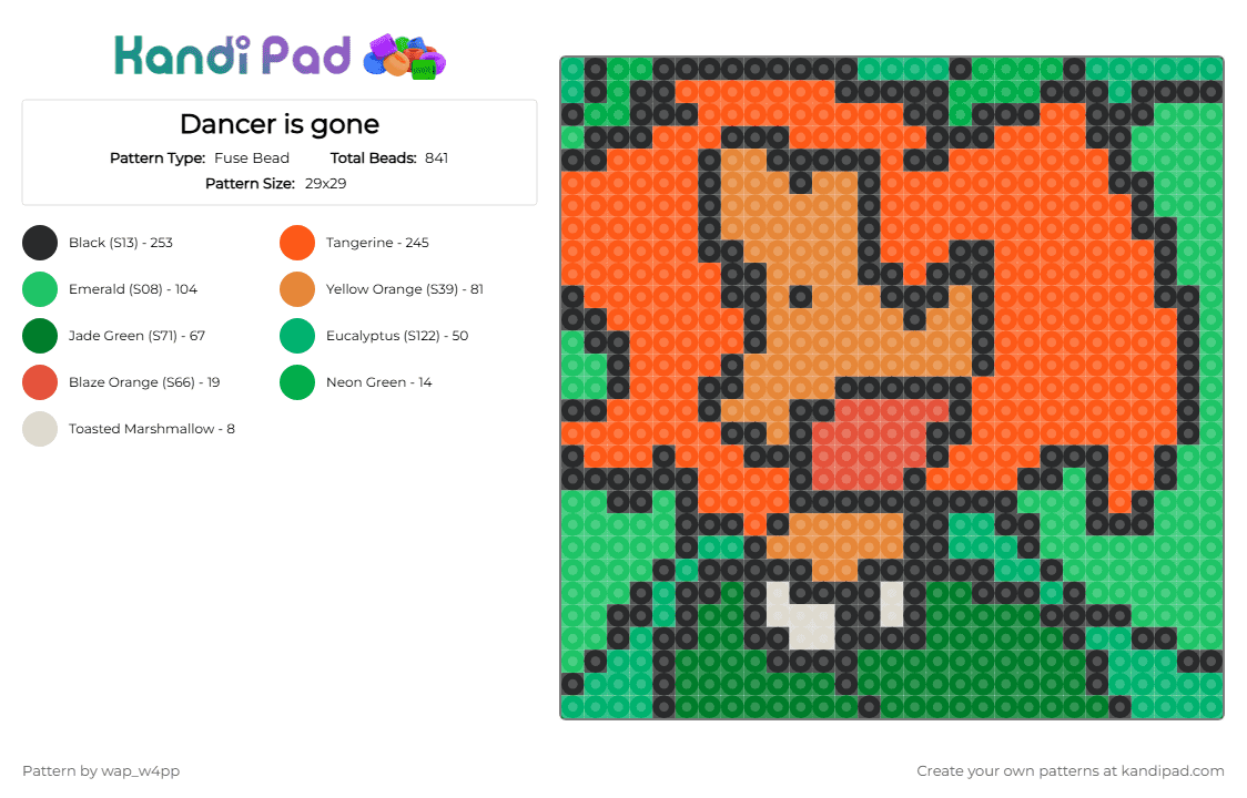 Dancer is gone - Fuse Bead Pattern by wap_w4pp on Kandi Pad - orange,green,sirenz fuse