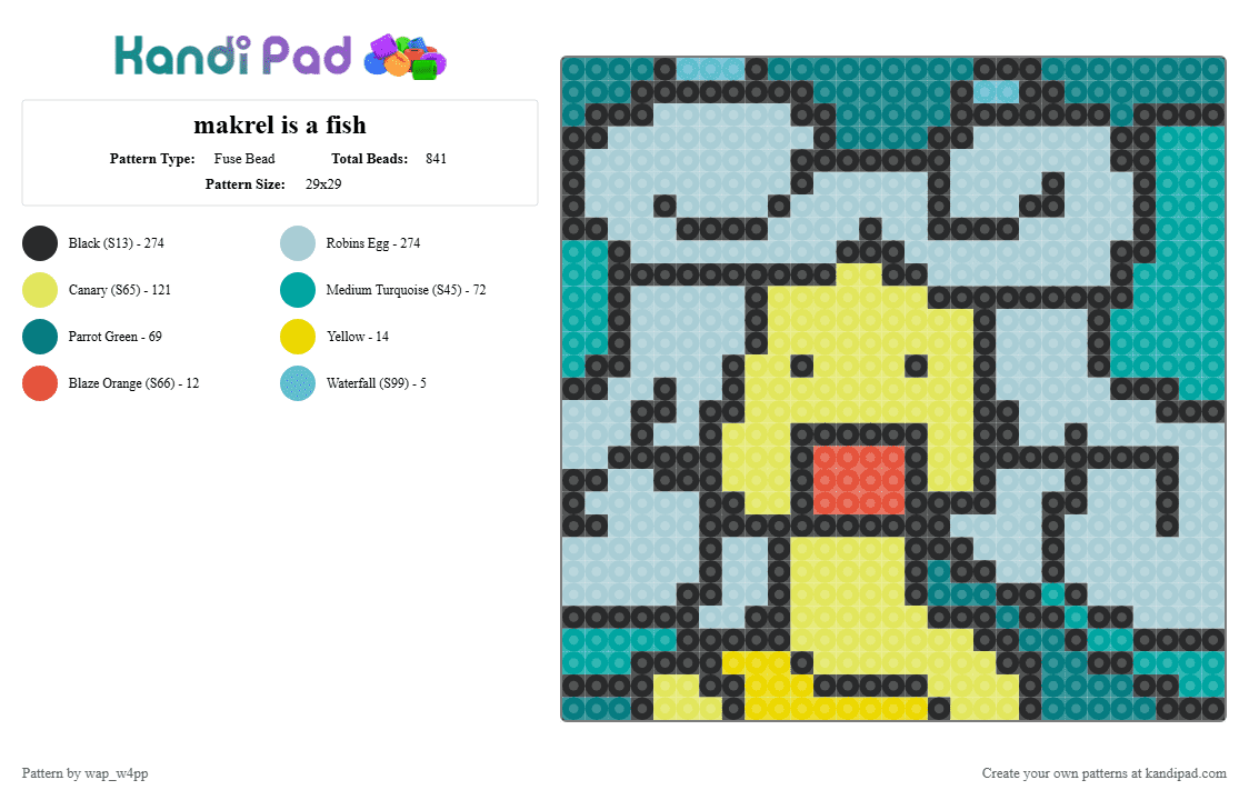 makrel is a fish - Fuse Bead Pattern by wap_w4pp on Kandi Pad - teal,light blue,yellow,sirenz fuse