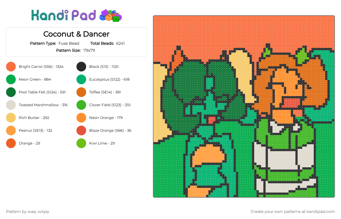 Coconut & Dancer - Fuse Bead Pattern by wap_w4pp on Kandi Pad - green,orange,sirenz