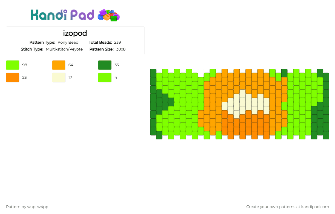 izopod - Pony Bead Pattern by wap_w4pp on Kandi Pad - orange,green,sirenz