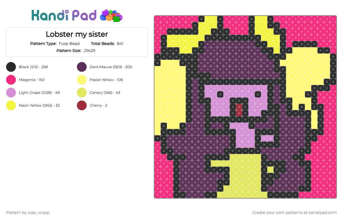 Lobster my sister - Fuse Bead Pattern by wap_w4pp on Kandi Pad - sirenz fuse