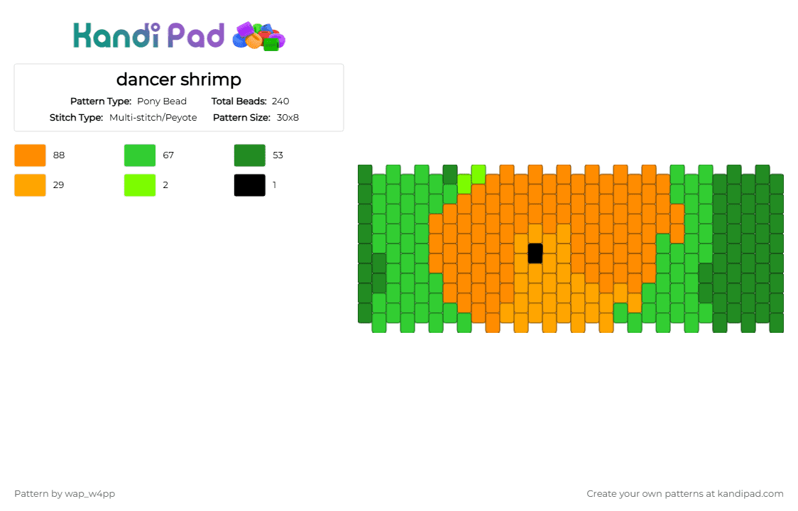 dancer shrimp - Pony Bead Pattern by wap_w4pp on Kandi Pad - orange,green,sirenz