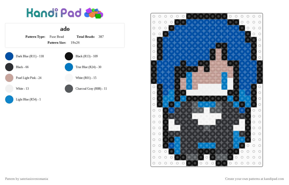 ado - Fuse Bead Pattern by sateriasisvenomania on Kandi Pad - blue