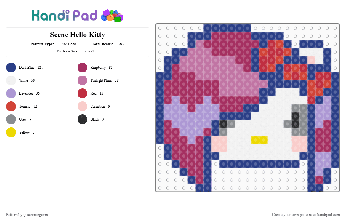 Scene Hello Kitty - Fuse Bead Pattern by gruesomegavin on Kandi Pad - blue,pink,scene,hello kitty