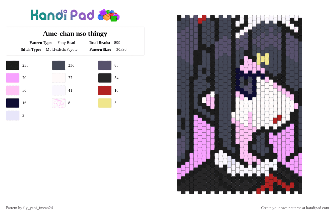 Ame-chan nso thingy - Pony Bead Pattern by ily_yaoi_imean24 on Kandi Pad - pink, purple