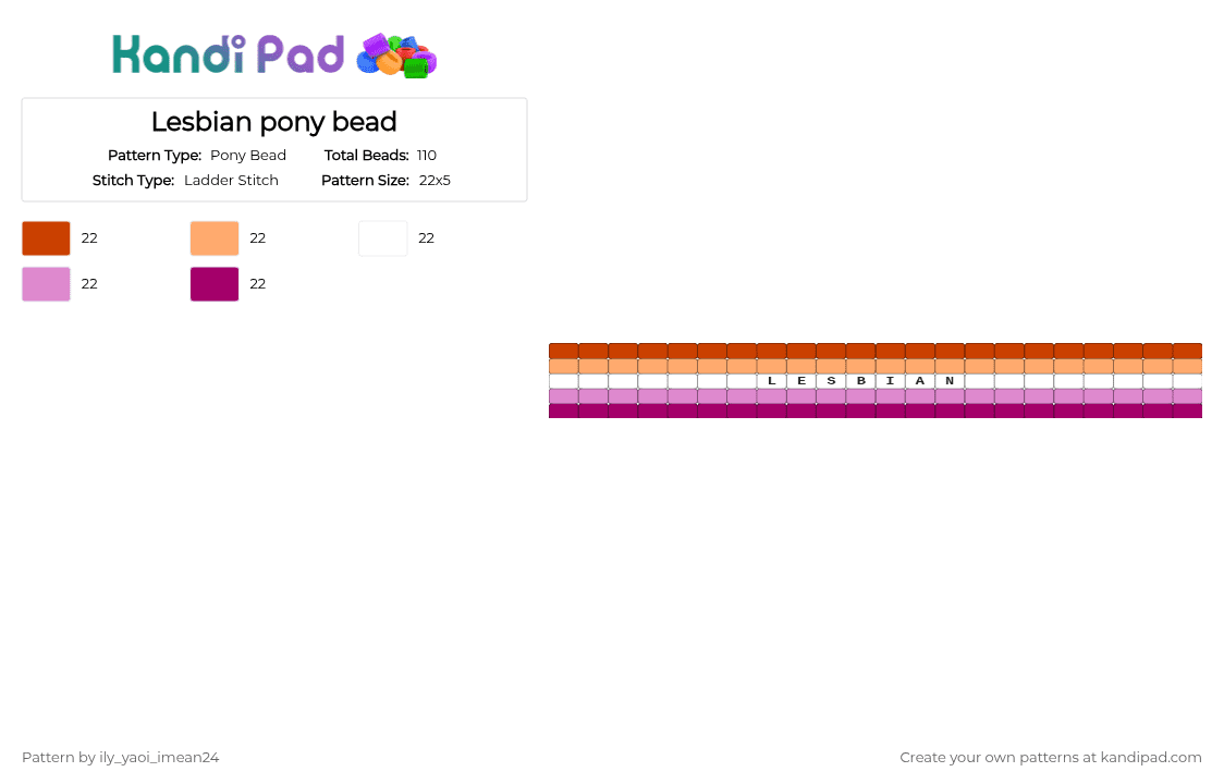 Lesbian pony bead - Pony Bead Pattern by ily_yaoi_imean24 on Kandi Pad - pink,pride
