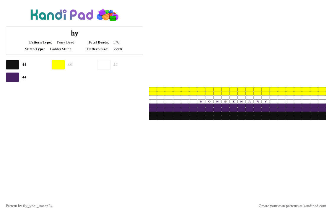 nonbinary pony bead - Pony Bead Pattern by ily_yaoi_imean24 on Kandi Pad - yellow,purple,pride