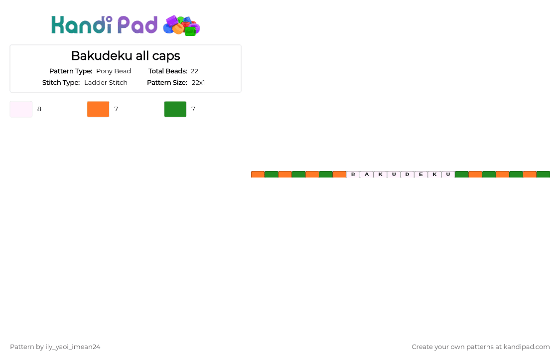 Bakudeku all caps - Pony Bead Pattern by ily_yaoi_imean24 on Kandi Pad - orange,green