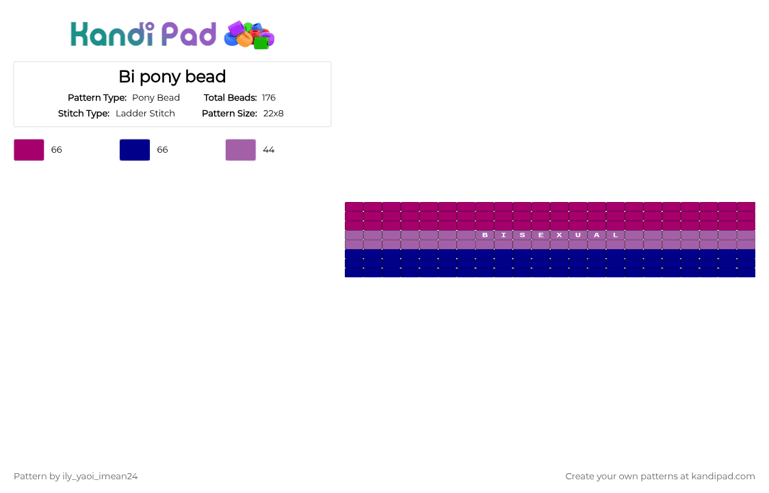 Bi pony bead - Pony Bead Pattern by ily_yaoi_imean24 on Kandi Pad - pink,purple,pride
