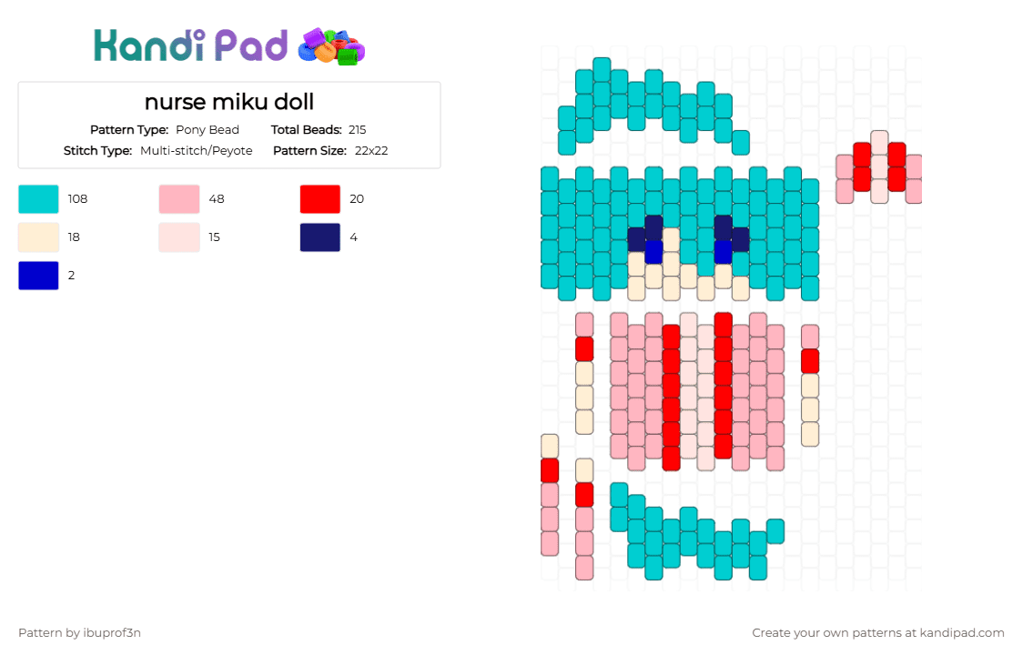 nurse miku doll - Pony Bead Pattern by ibuprof3n on Kandi Pad - light blue,pink