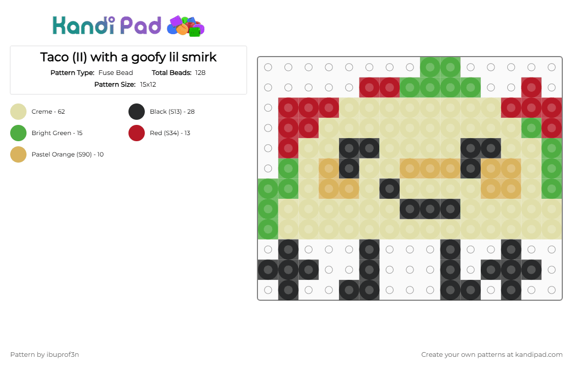 Taco (II) with a goofy lil smirk - Fuse Bead Pattern by ibuprof3n on Kandi Pad - yellow