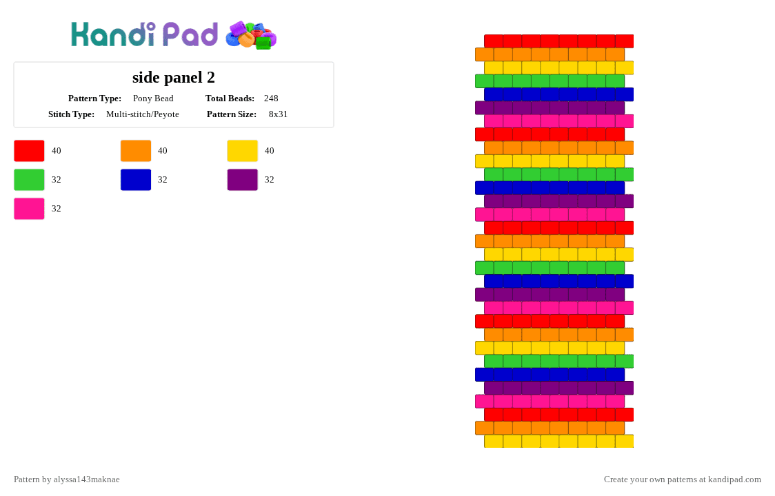 side panel 2 - Pony Bead Pattern by alyssa143maknae on Kandi Pad - red,orange,yellow,pink
