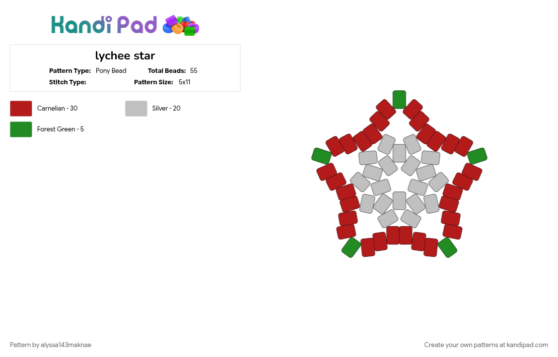 lychee star - Pony Bead Pattern by alyssa143maknae on Kandi Pad - beige, red
