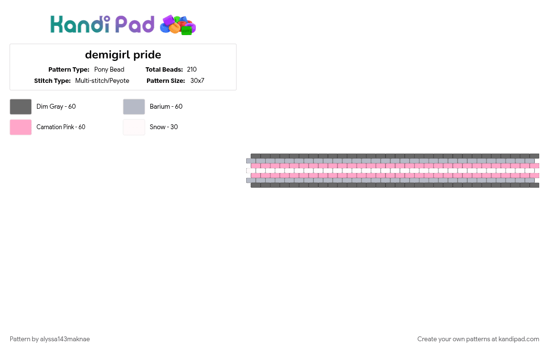 demigirl pride - Pony Bead Pattern by alyssa143maknae on Kandi Pad - gray, pink