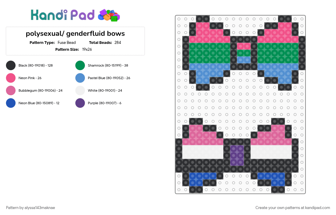 polysexual/ genderfluid bows - Fuse Bead Pattern by alyssa143maknae on Kandi Pad - black, green, light blue, pink