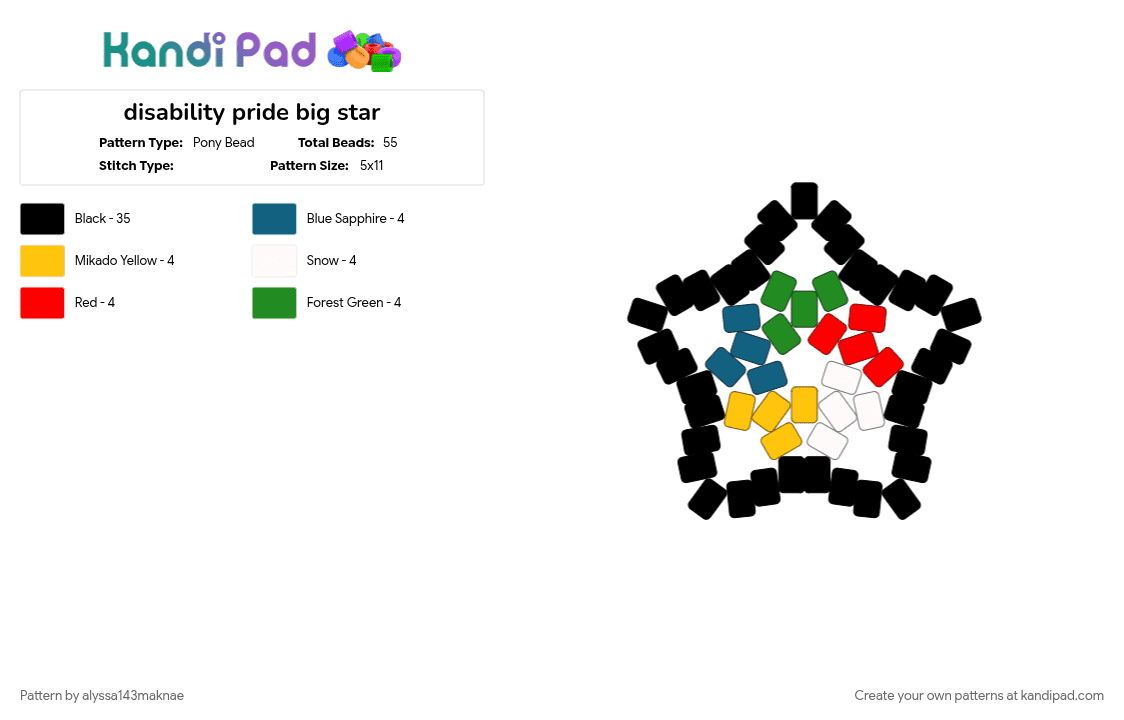 disability pride big star - Pony Bead Pattern by alyssa143maknae on Kandi Pad - black, colorful, green, yellow