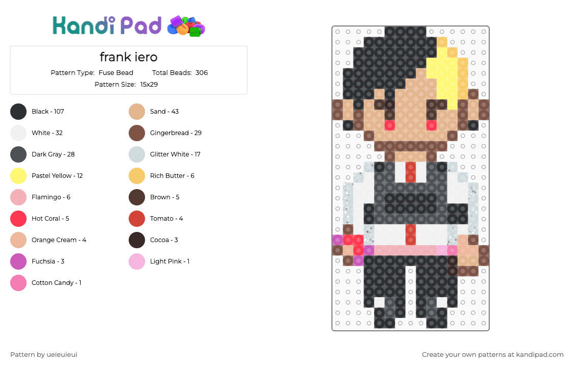 frank iero - Fuse Bead Pattern by ueieuieui on Kandi Pad - beige,tan,gray,mcr,frank iero,my chemical romance,mcr frank