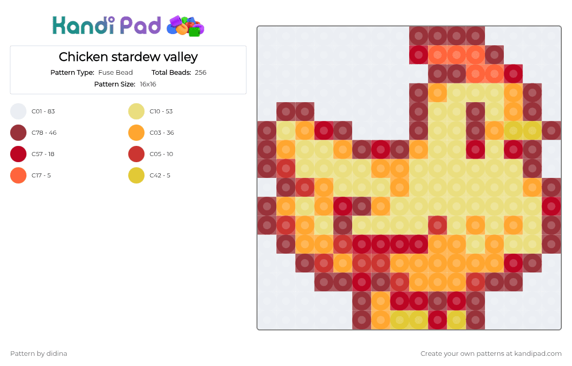 Chicken stardew valley - Fuse Bead Pattern by didina on Kandi Pad - red,yellow