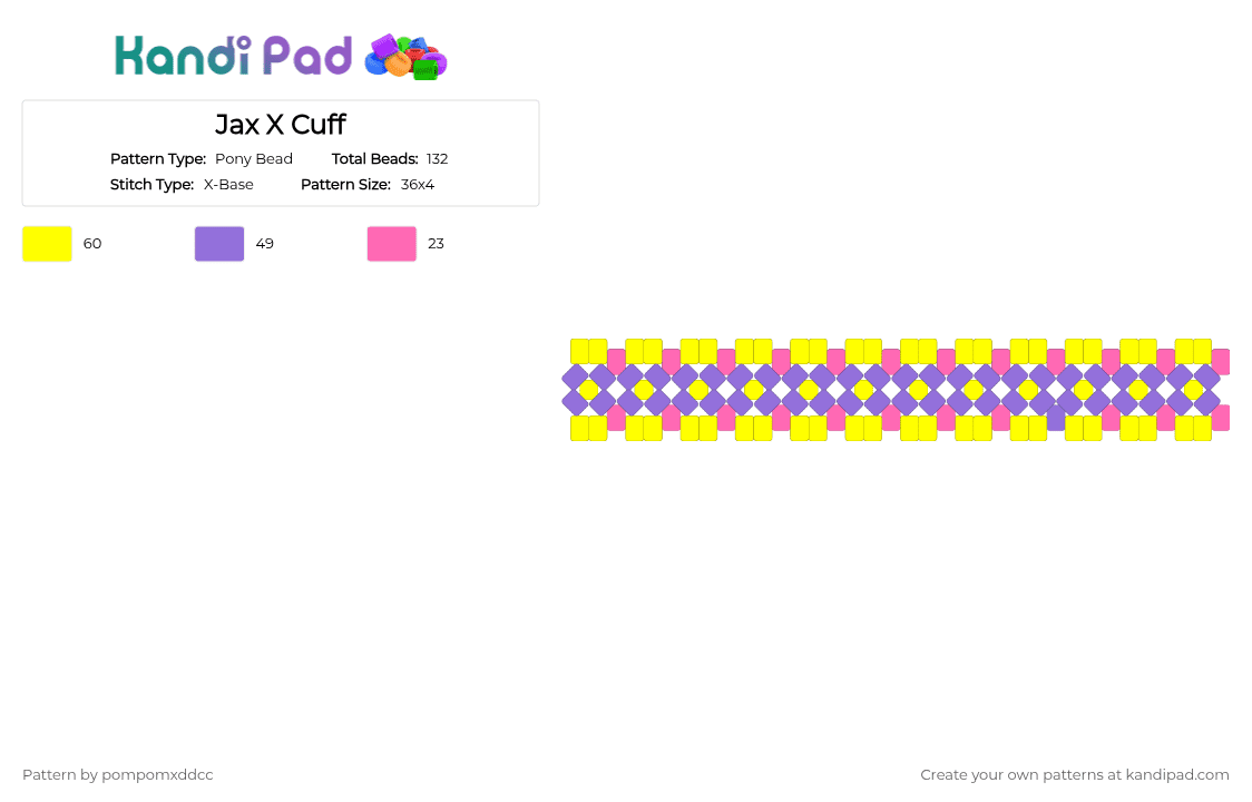 Jax X Cuff - Pony Bead Pattern by pompomxddcc on Kandi Pad - yellow,purple,tadc,jax