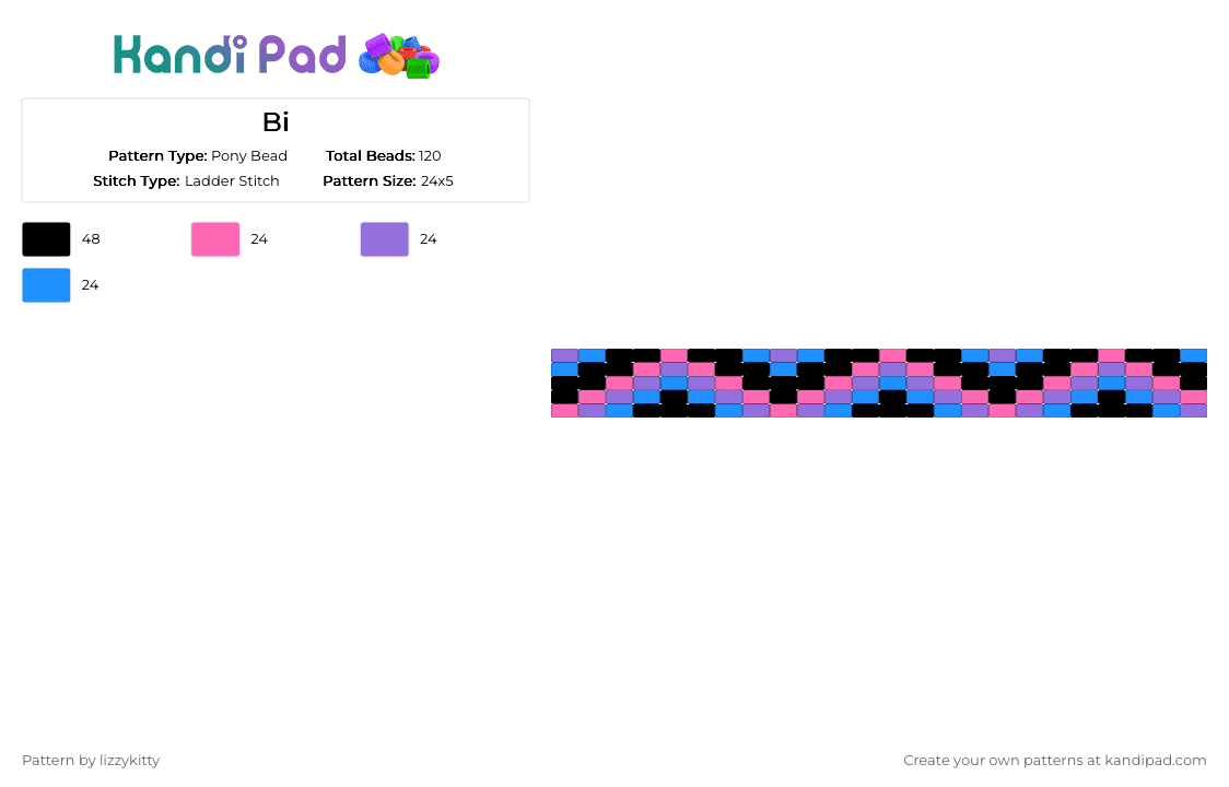 Bi - Pony Bead Pattern by lizzykitty on Kandi Pad - pink,purple,light blue