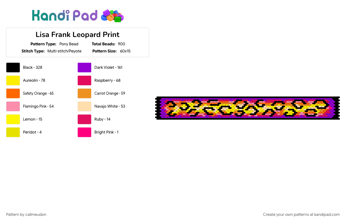 Lisa Frank Leopard Print - Pony Bead Pattern by callmeudon on Kandi Pad - orange, purple, yellow