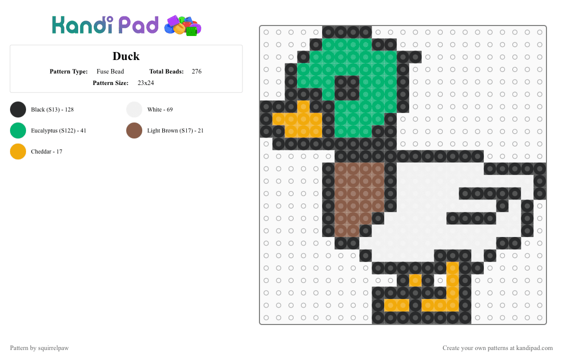 Duck - Fuse Bead Pattern by squirrelpaw on Kandi Pad - green