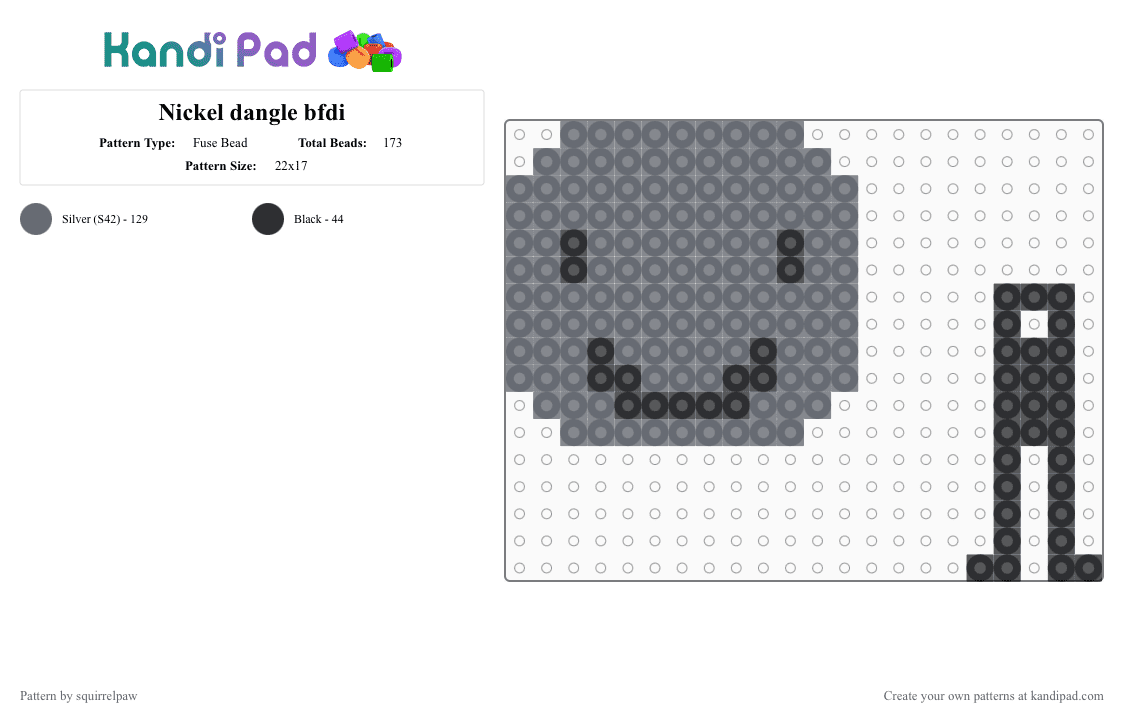 Nickel dangle bfdi - Fuse Bead Pattern by squirrelpaw on Kandi Pad - gray