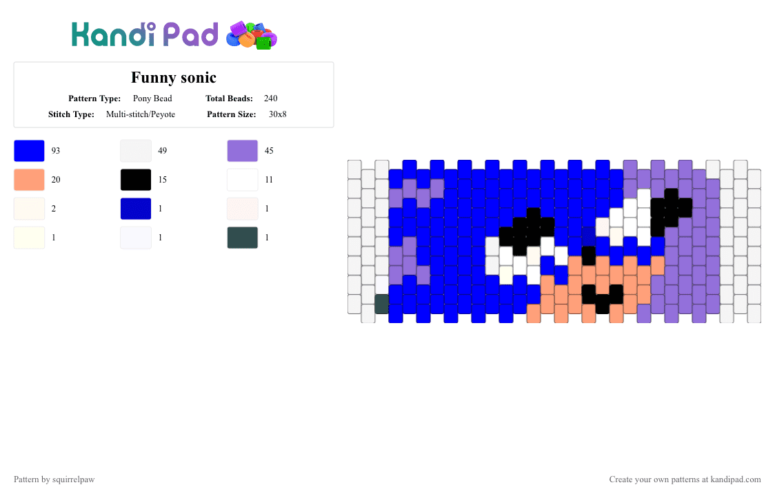 Funny sonic - Pony Bead Pattern by squirrelpaw on Kandi Pad - purple