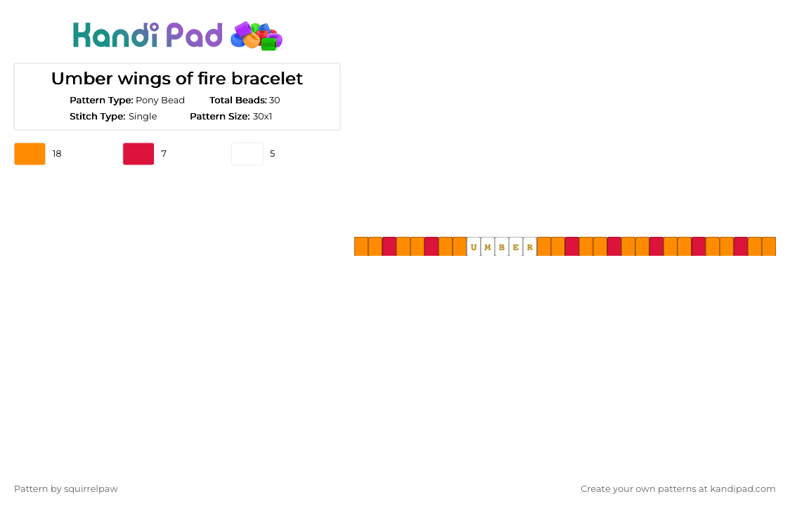 Umber wings of fire bracelet - Pony Bead Pattern by squirrelpaw on Kandi Pad - orange, red