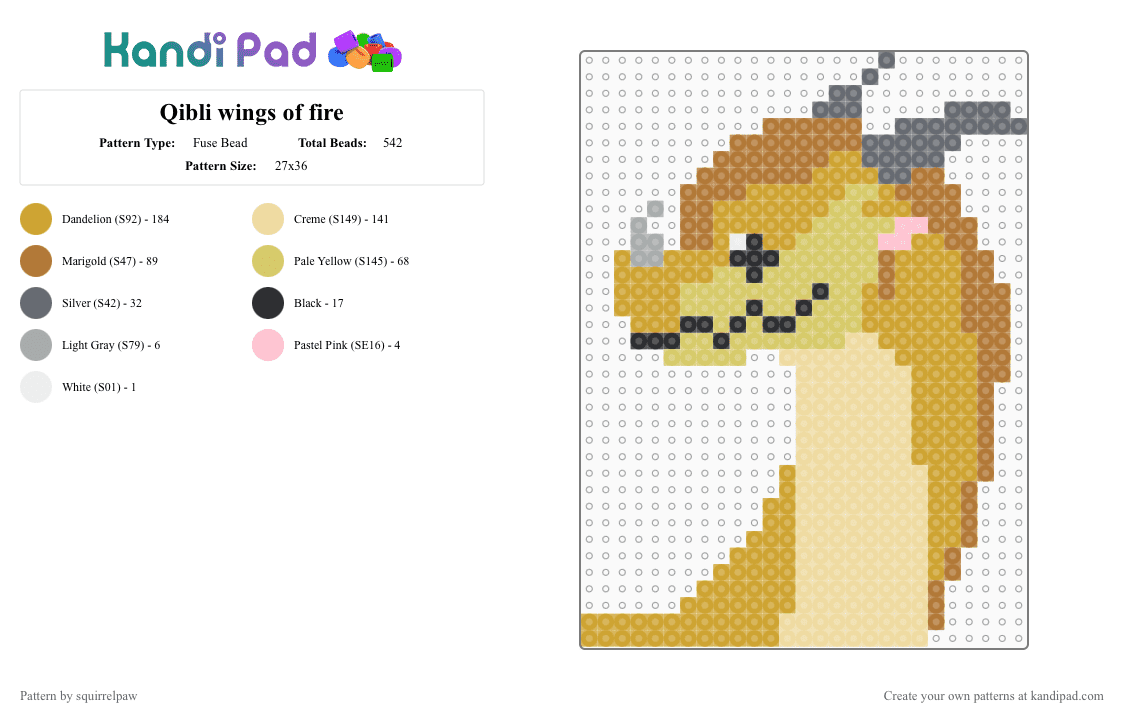 Qibli wings of fire - Fuse Bead Pattern by squirrelpaw on Kandi Pad - tan,orange,beige