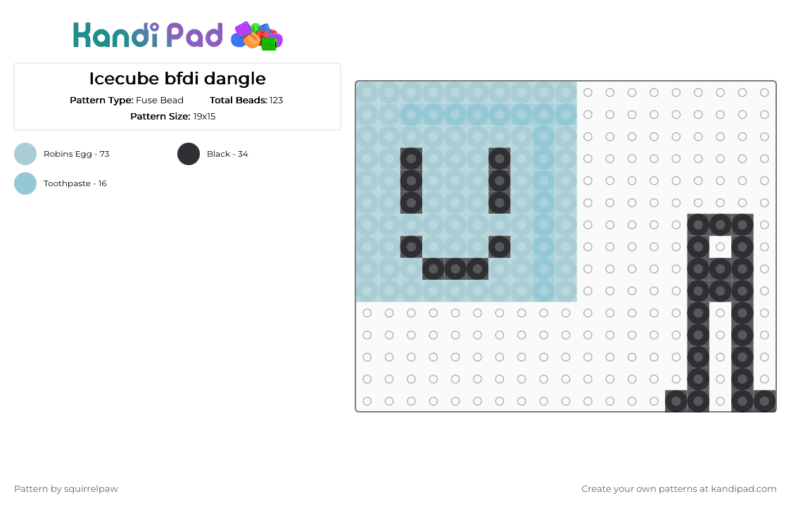 Icecube bfdi dangle - Fuse Bead Pattern by squirrelpaw on Kandi Pad - light blue,black