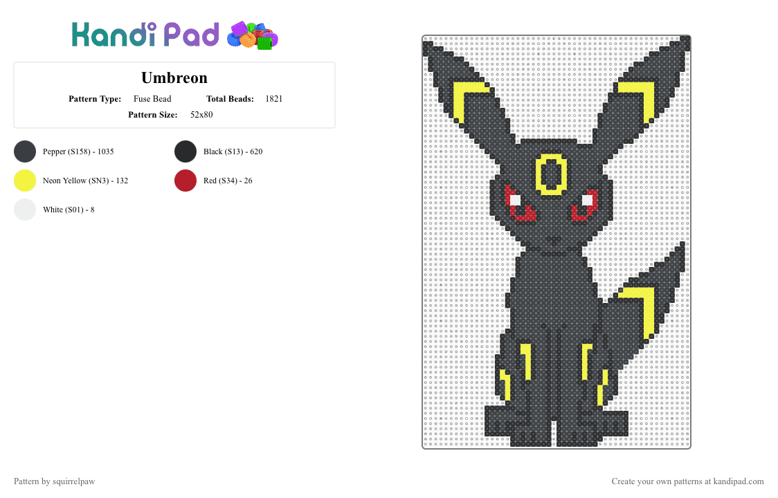 Umbreon - Fuse Bead Pattern by squirrelpaw on Kandi Pad - black, yellow