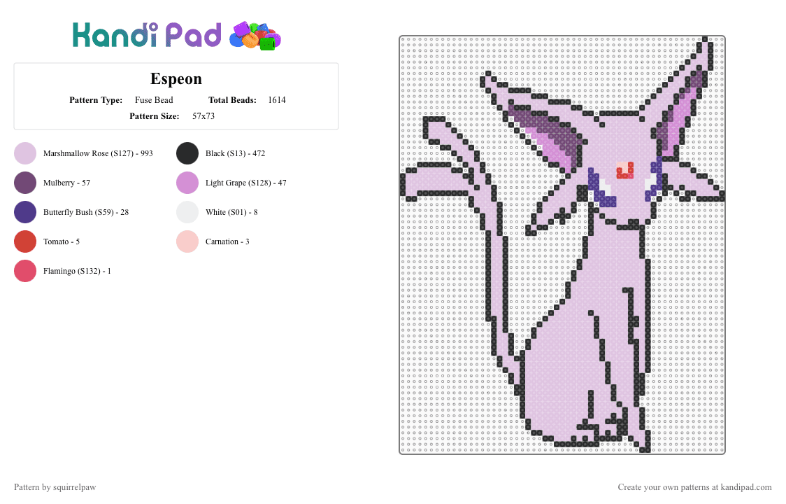 Espeon - Fuse Bead Pattern by squirrelpaw on Kandi Pad - pink