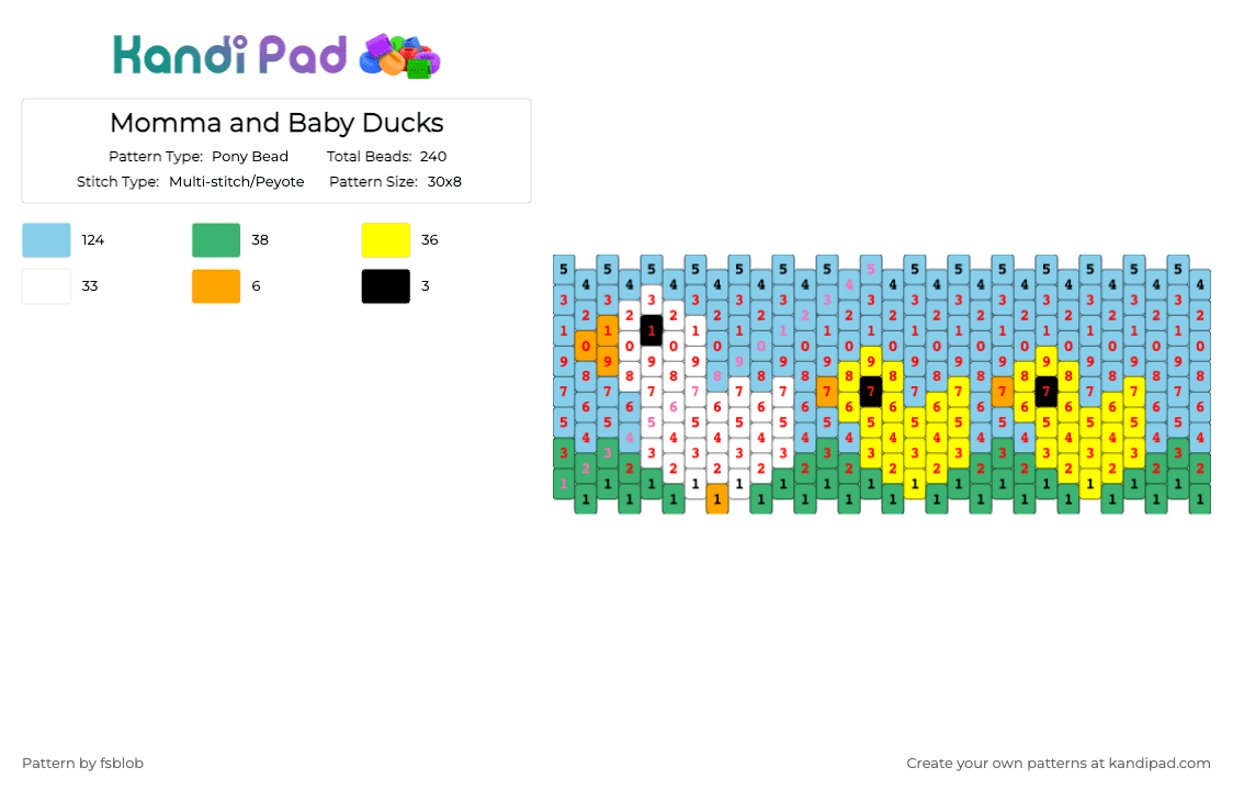 Momma and Baby Ducks - Pony Bead Pattern by fsblob on Kandi Pad - animal, duck, kandi cuff, light blue