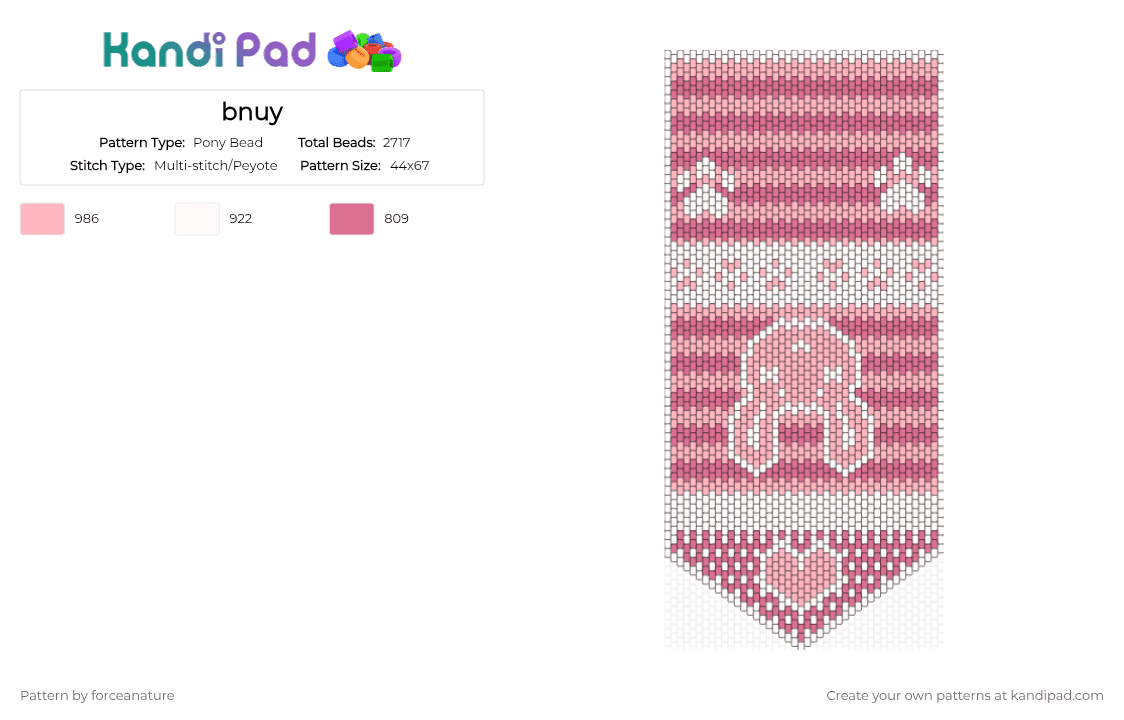 bnuy - Pony Bead Pattern by forceanature on Kandi Pad - white,pink