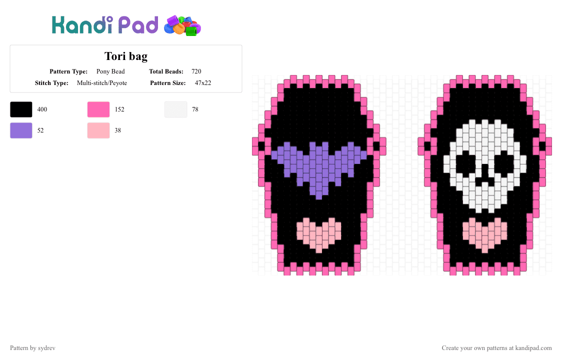 Tori bag - Pony Bead Pattern by sydrev on Kandi Pad - black,pink