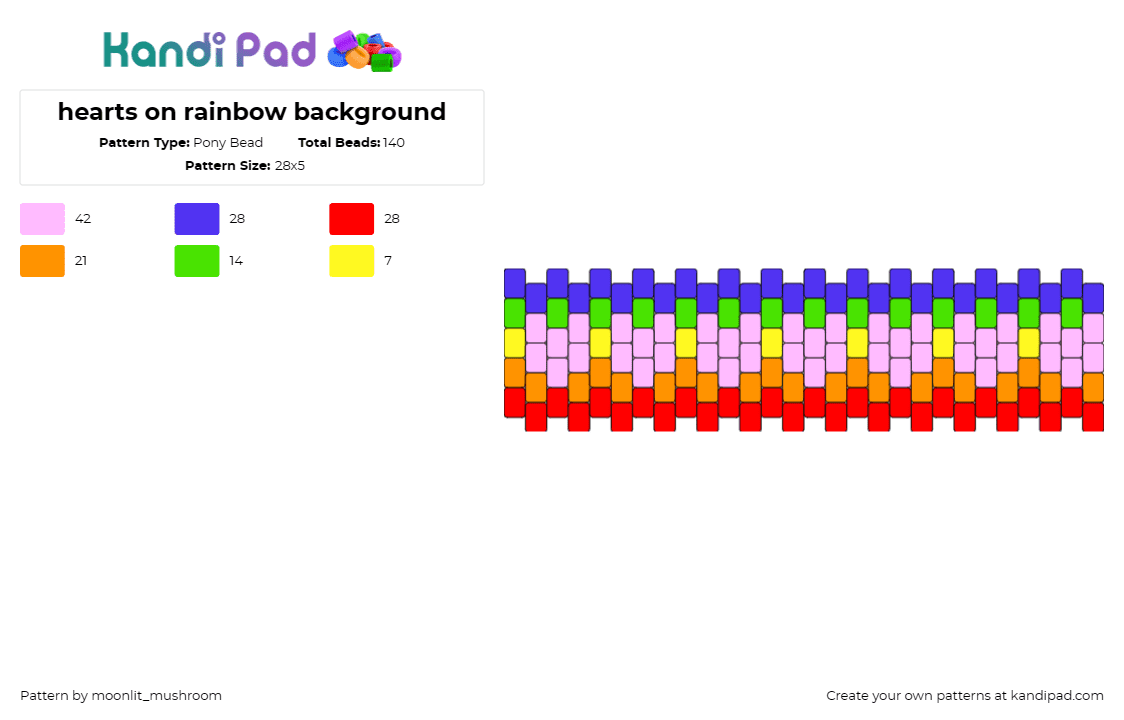 hearts on rainbow background - Pony Bead Pattern by moonlit_mushroom on Kandi Pad - hearts,rainbows,cuff