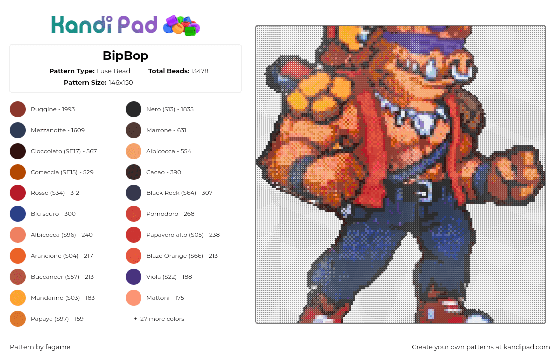 BipBop - Fuse Bead Pattern by fagame on Kandi Pad - bebop,tmnt,teenage mutant ninja turtles,character,pig,punk,comic,cartoon,tan