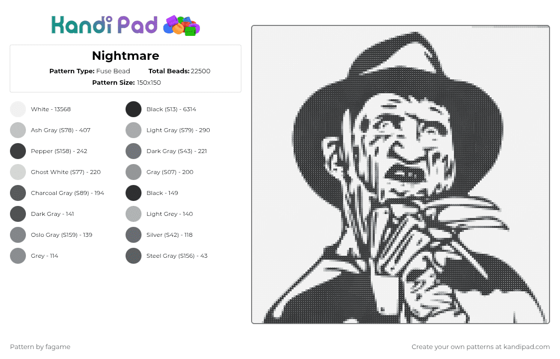 Nightmare - Fuse Bead Pattern by fagame on Kandi Pad - white,beige,gray