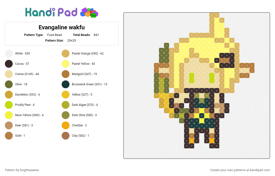 Evangaline wakfu - Fuse Bead Pattern by brightaaastar on Kandi Pad - beige, colorful, orange, white, yellow