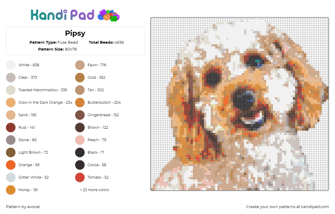 Pipsy - Fuse Bead Pattern by avocat on Kandi Pad - dog,animal,pet,cute,tan