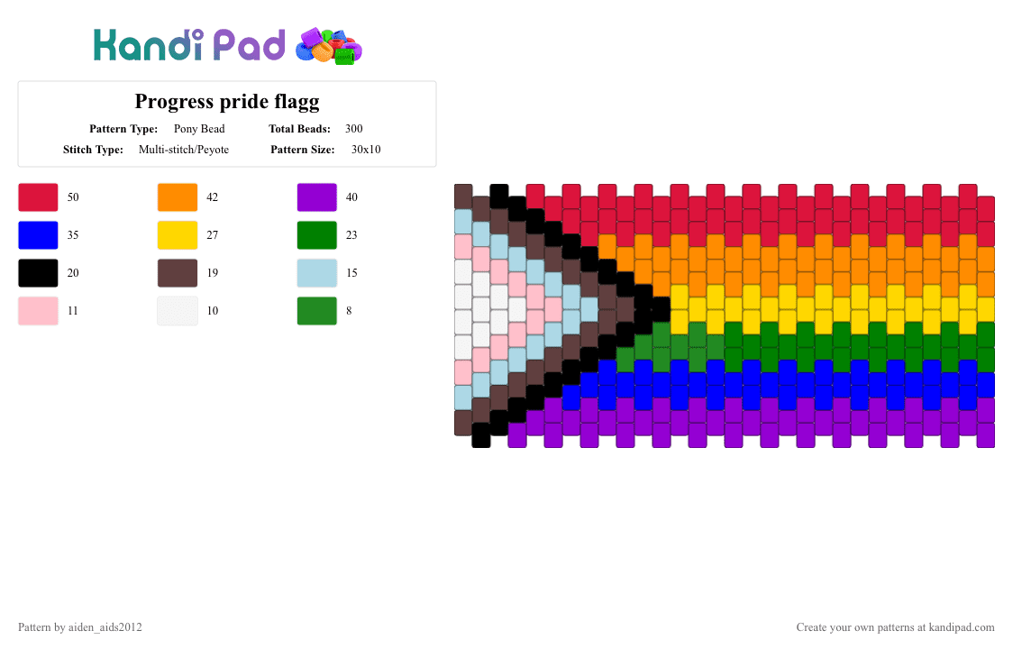 Progress pride flagg - Pony Bead Pattern by aiden_aids2012 on Kandi Pad - green, orange, pride, purple, rainbows, red