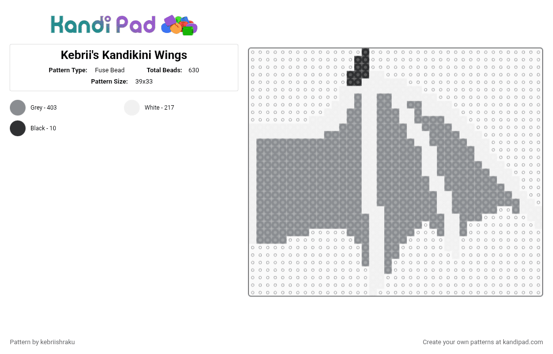 Kebrii's Kandikini Wings Fuse Bead Pattern - Kandi Pad | Kandi Patterns ...