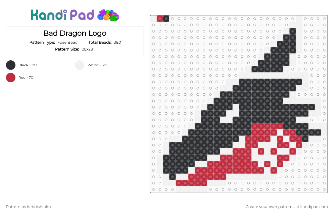 Bad Dragon Logo - Fuse Bead Pattern by kebriishraku on Kandi Pad - white,red