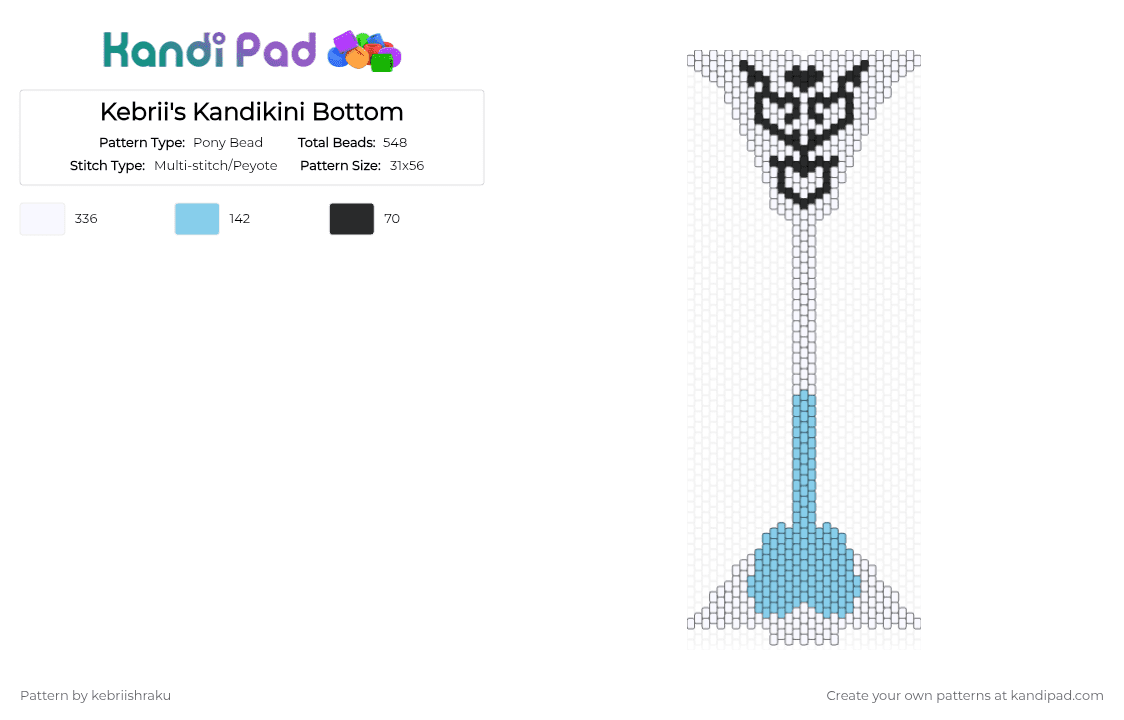 Kebrii\'s Kandikini Bottom - Pony Bead Pattern by kebriishraku on Kandi Pad - light blue, white