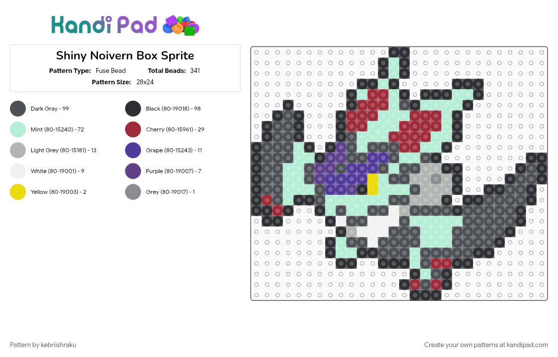 Shiny Noivern Box Sprite - Fuse Bead Pattern by kebriishraku on Kandi Pad - bat, gray, light blue, noivern, pokemon, shiny, shiny pokemon