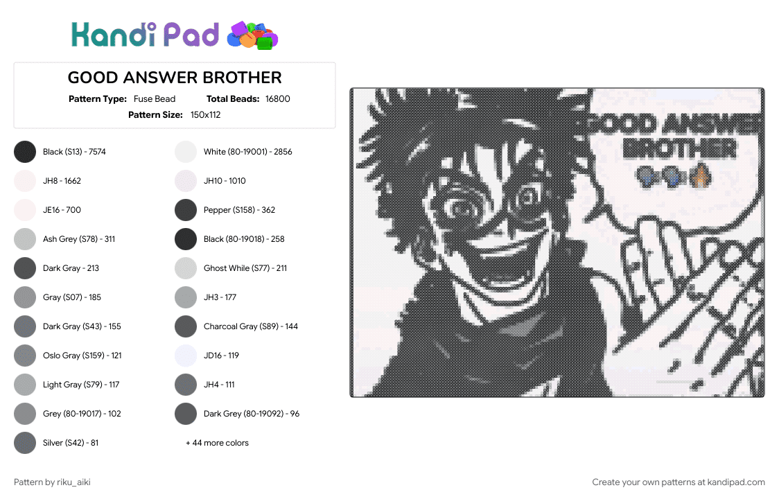 GOOD ANSWER BROTHER - Fuse Bead Pattern by riku_aiki on Kandi Pad - character, tv show