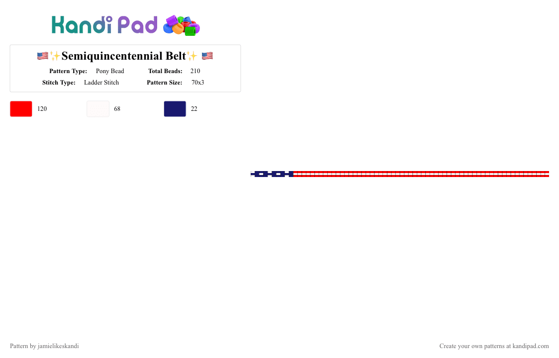 🇺🇸✨Semiquincentennial Belt✨ 🇺🇸 - Pony Bead Pattern by jamielikeskandi on Kandi Pad - red,semiquincentennial,america,americas semiquincentennial,america belt,semiquincentennial belt,america 250,america 250 belt