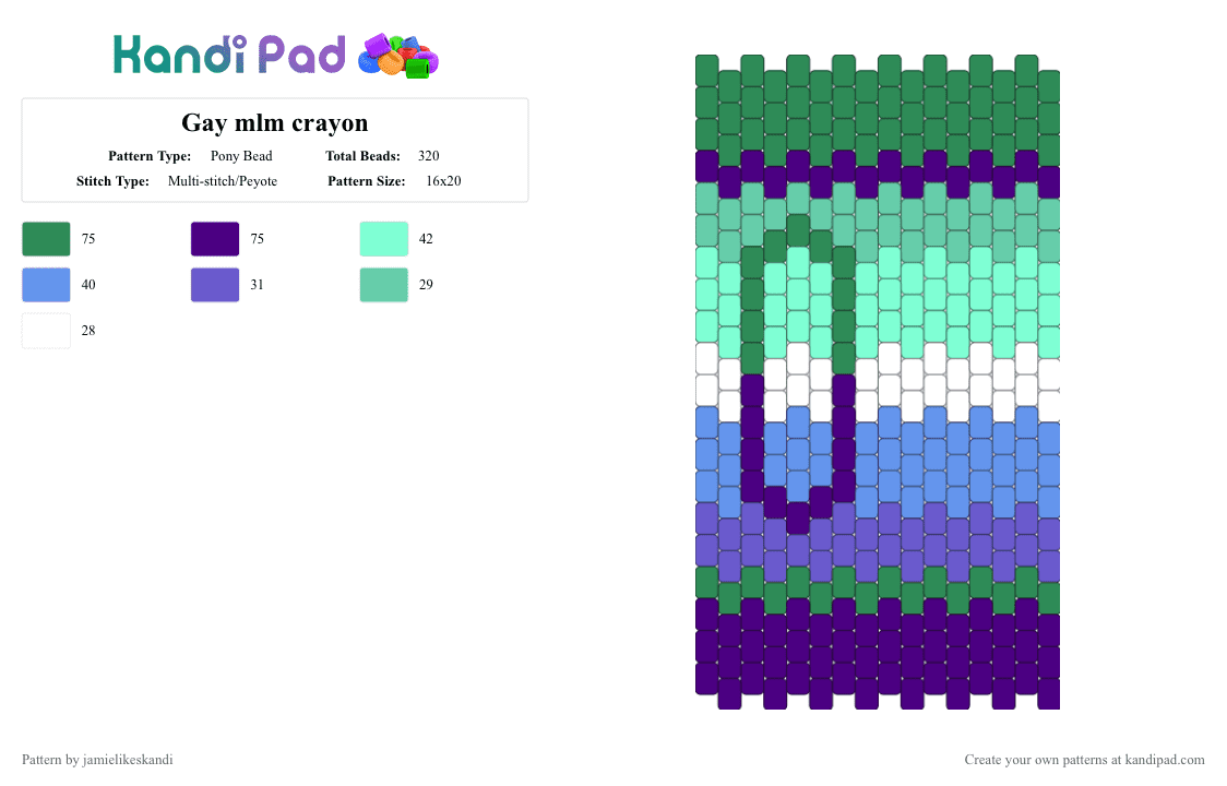Gay mlm crayon - Pony Bead Pattern by jamielikeskandi on Kandi Pad - green,purple,teal,gay,kandi,crayon,gay crayon,kandi crayon,gay kandi,gay kandi crayon,mlm